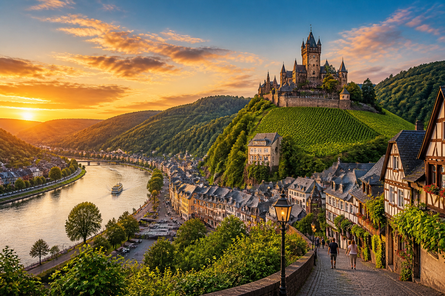Cochem allemagne au coucher du soleil