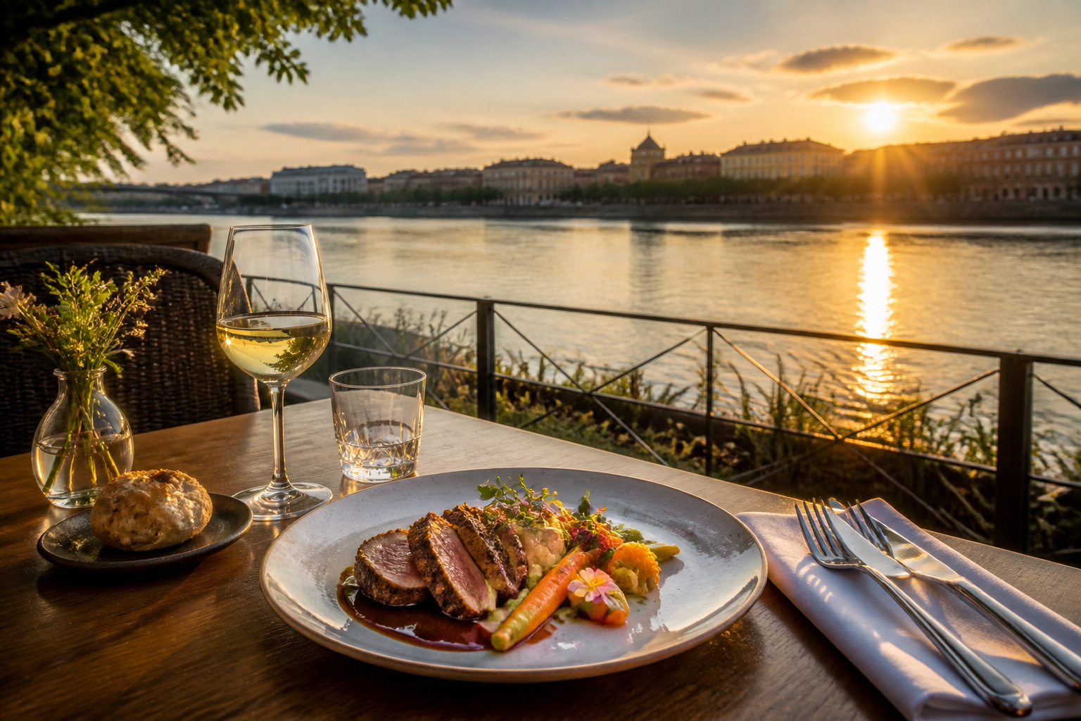 Le pavillon garonne diner au coucher du soleil
