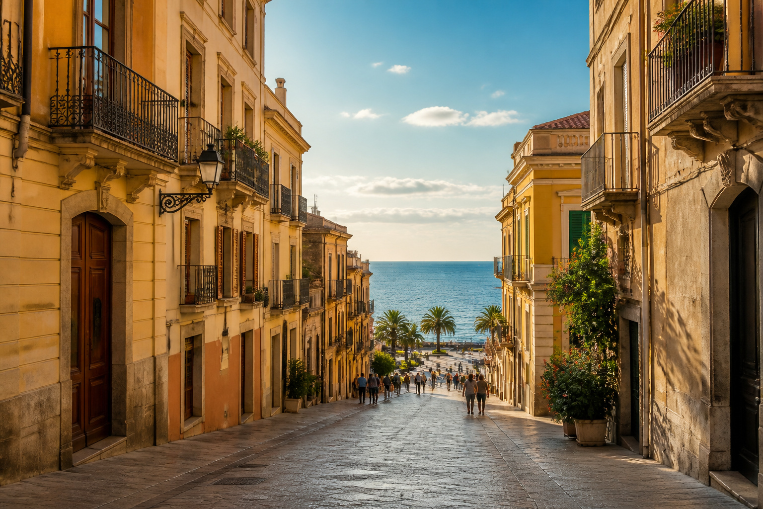 Mataro une rue ensoleillee vers la mer