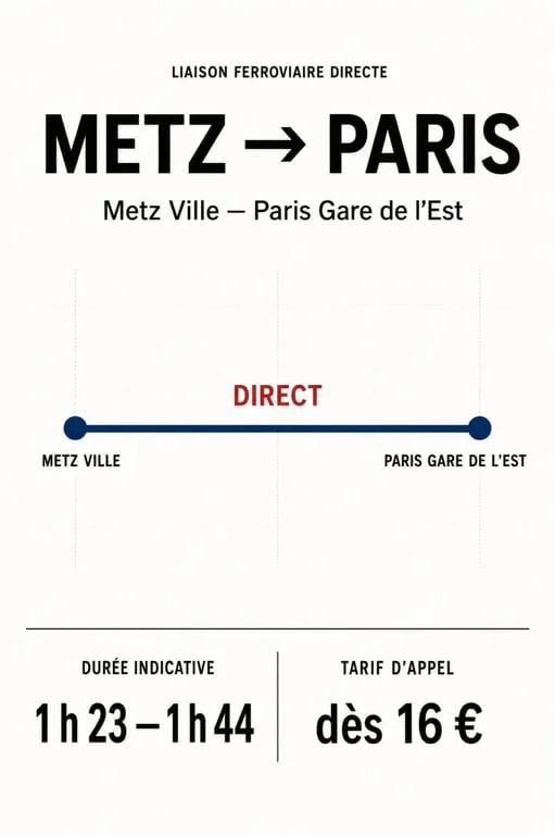 Infographie du trajet train Metz Paris entre Metz Ville et Paris Gare de l’Est