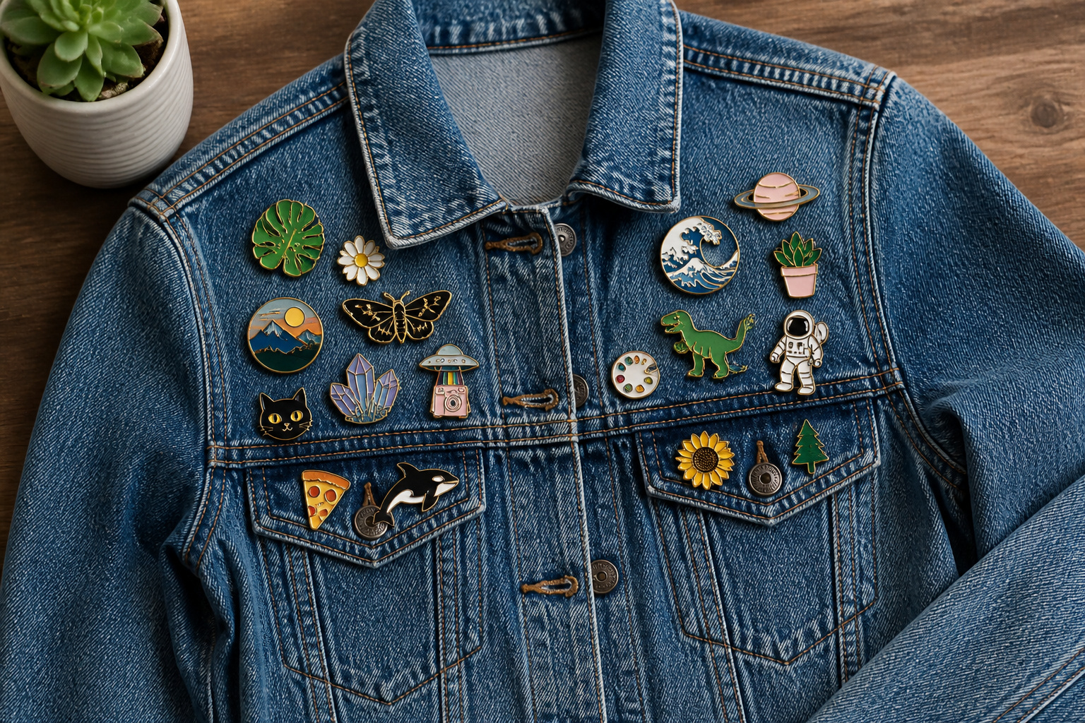 Veste en jean decoree depingles